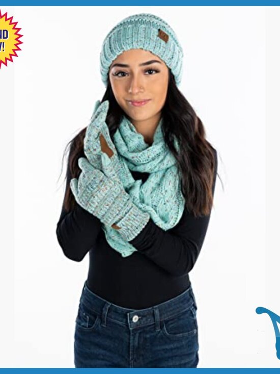 Oversized Slouchy Beanie Infinity Scarf Glove Set Winter Accessories main image 5